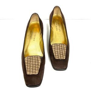 Arthur Beren brown suede loafers with houndstooth front Sz 8.5 N